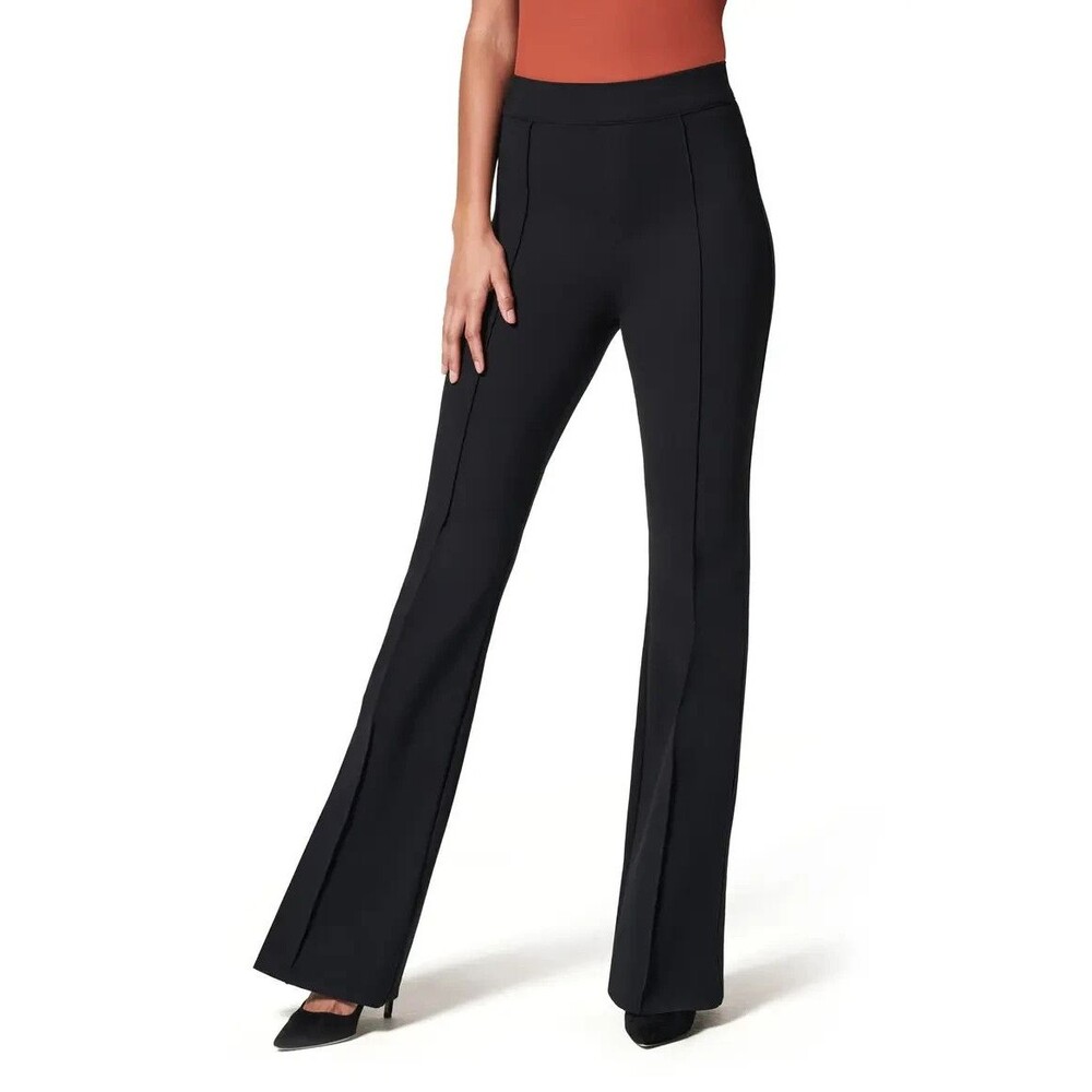 Spanx Super Smooth Perfect Fit Ponte Flare Pants XL Tall Black Pintuck High Rise